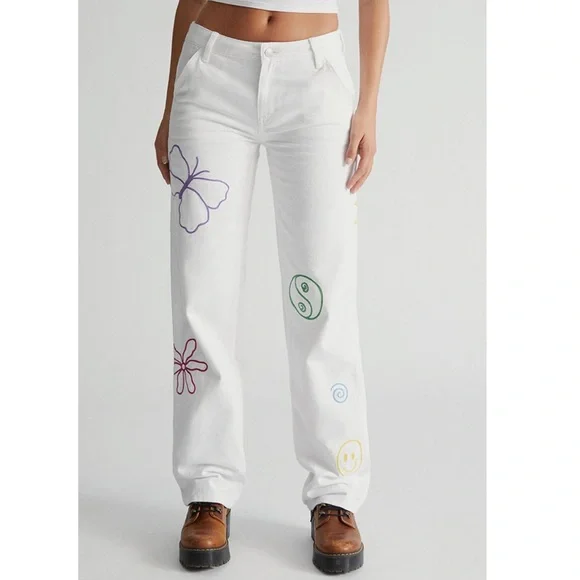 PacSun Jeans Pacsun White Low Rise Embroidered Carpenter Jeans